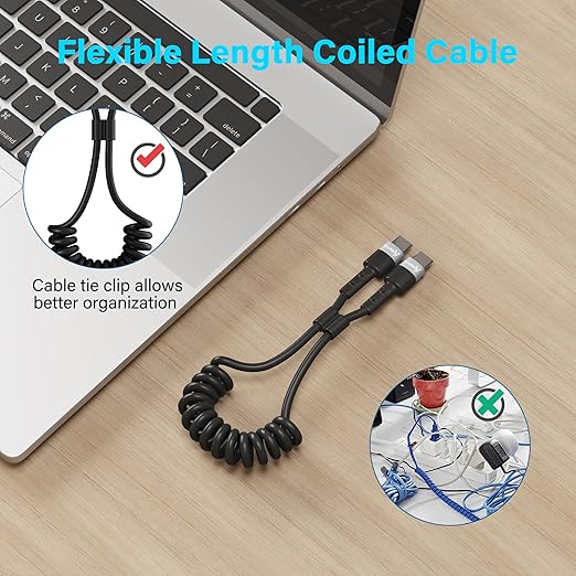 Coiled Car Carplay Cable for iPhone 15 16 15 Pro Max 15 16 Plus Cable, USB C to Type C 60W Fast Charging Cord, Retractable iPad Car Charger Cable iPad Pro iPad Air 5 4 Mini 6 Replacement 6FT 2 Pack
