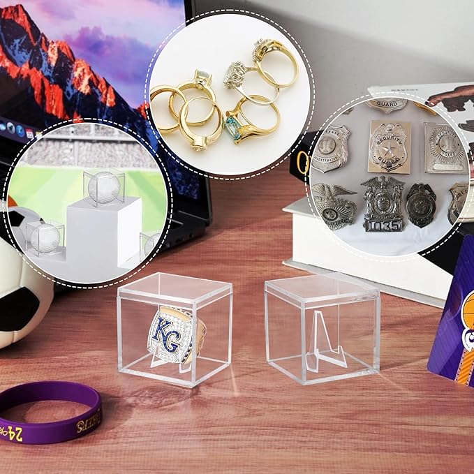 9 Pack Championship Ring Display Case Clear Acrylic Ring Case Display Box for Sports Baseball Basketball Softball Golf Single Ring Holder Stand, 2.16 Inch