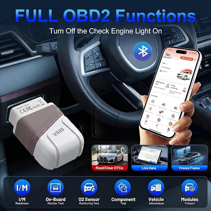 OBD2 Scanner Bluetooth, Engine AT ABS SRS Diagnostic Tool for iOS Android, Private Protocol Automotive Diagnostic Tool, Car Code Analysis Repair Advice with Free App