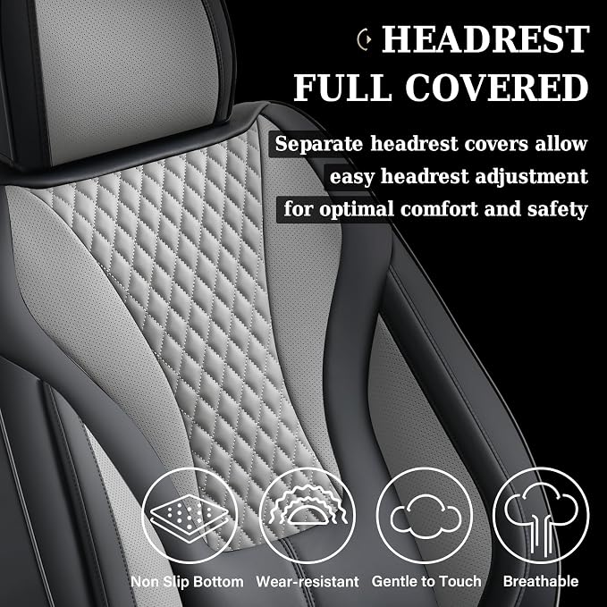 Coverado Waterproof Nappa Leather Car Seat Covers, Automotive Seat Covers，Front Car Seat Cushion & Car Seat Protector, Black&Gray Seat Covers Universal Fit for Most Cars, SUVs, Trucks