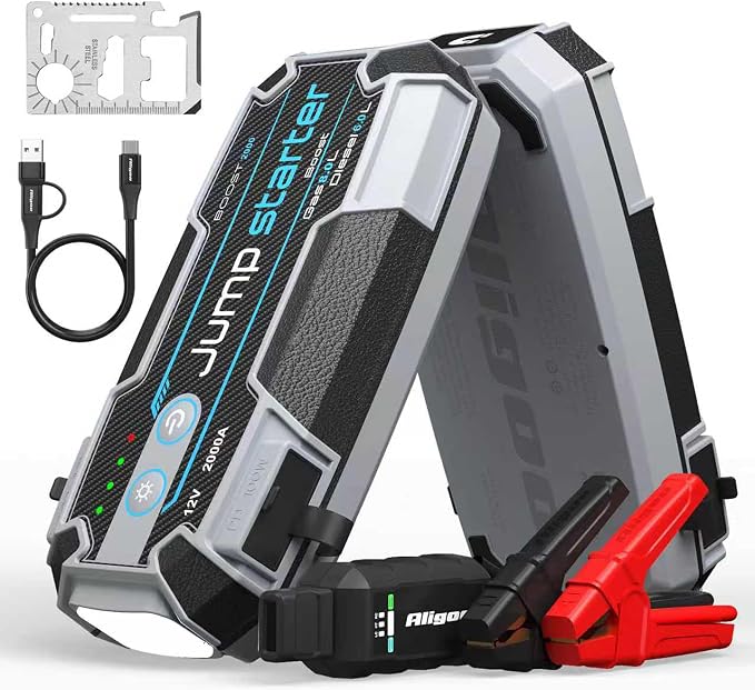 Car Battery Jump Starter 2000A with USB C 100W Fast Charge IP67 Waterproof Battery Jumper Starter Portable for Car Emergency Magnetic Hook Led Lights Outdoor Camping Traveler Boat SUV Truck