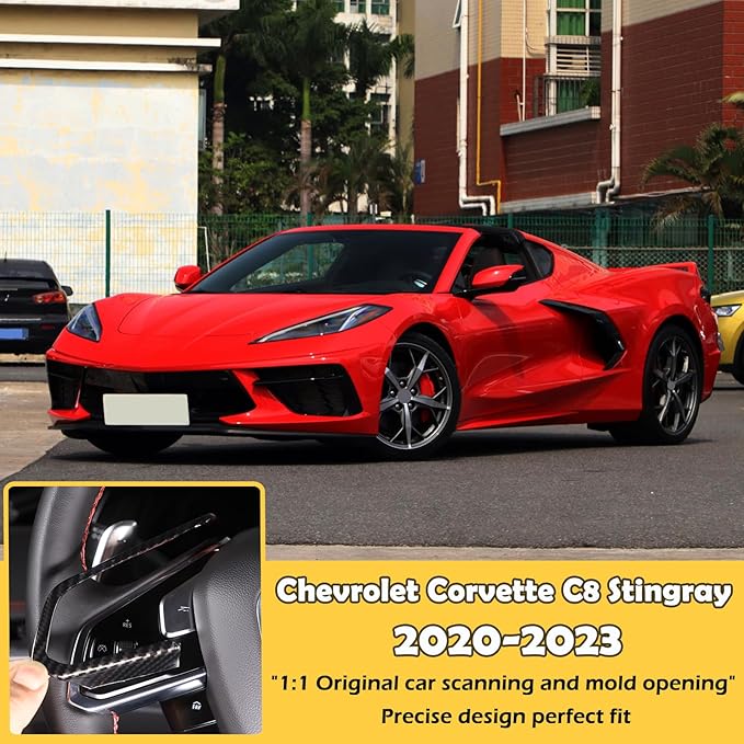 Steering Wheel Button Cover Compatible with Chevrolet Corvette C8 2020-2023, Steering Wheel Frame Trim, Car Steering Wheel Panel Protection Frame Molding Sticker (ABS-Carbon Fiber Pattern)