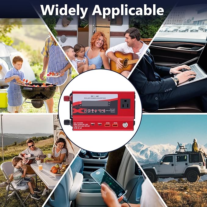 600W Car Power Inverter, 12V/24V Car Plug Adapter Outlet Converter with Dual Type C, Dual USB Dual, Dual Cigar Lighter, Single AC Outlet for Cars Trucks US Plug (Red)