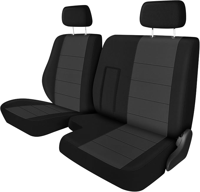 Truck Bench Seat Cover Compatible with 1989-1994 Toyota Pickup 60/40 with Armrest, Heavy Duty Knitted Sponge(Black and Charcoal)