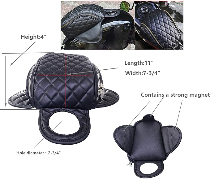 Magnetic Motorcycle Tank Bag black fit for Harley Sportster 883 1200 Forty Eight - Waterproof PU Leather Quick Release Fuel Tank Pouch