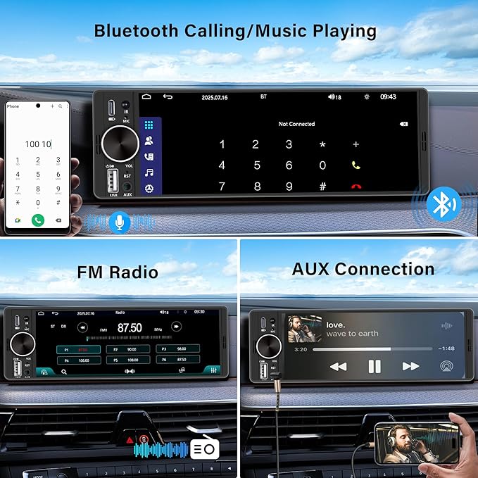 LSLYA Single Din Radio, Touchscreen Car Stereo for Wireless Apple Carplay,Android Auto, Radio para Carro with FM/USB/Mirror Link/Rear Camera/Car Steering Wheel Controller/Mirophone/Type-c/Aux