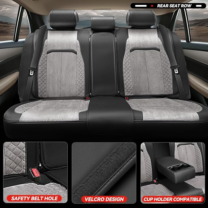 Auto Dynasty Car Seat Covers Full Set, Automotive Seat Covers for Cars Breathable Waterproof, Universal Anti-Slip Car Interior Protectors Compatible Airbag Fit Most Cars, Gray, Voris Series