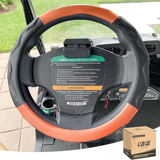 10L0L Golf Cart 14" Steering Wheel Cover for Club Car DS Precedent and Yamaha Models, Breathable Rubber Leather Materials,Good Texture Nice Look（Black+Brown）