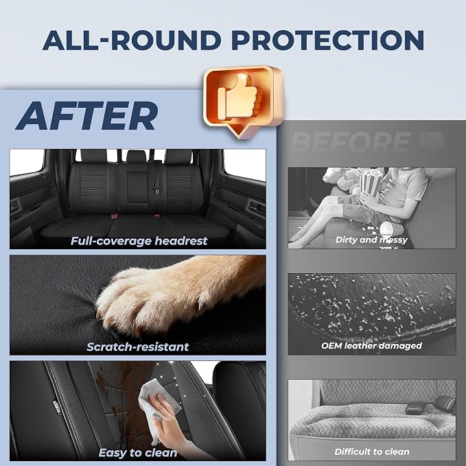 Seat Covers for Ford F150 2009-2025 2026 - F250/F350/F450 2017-2025 2026: 5 Seat Covers Full Set Faux Leather Truck Seat Covers Car Cushion (5 Seats,Black)