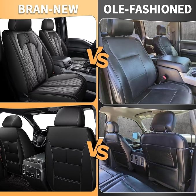 TTX LIGHTING 2 Front Seat Covers Fit for Ford F150 2009-2025 2026 and F250 F350 F450 2017-2025 2026 Front Seat Covers Waterproof Leather Seat Protector for Trucks (2 PCS Front,Black&Grey)