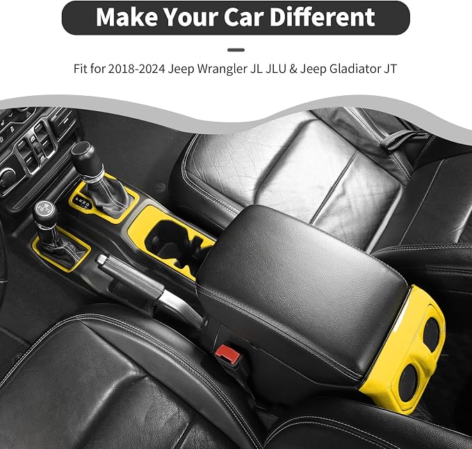 6PCS Interior Trim Kit Fit for 2018-2024 Jeep Wrangler JL JLU & Jeep Gladiator JT,Center Console Rear Outlet Window Switch 4W Drive Gear Shift Cup Holder Trim Cover(Yellow)