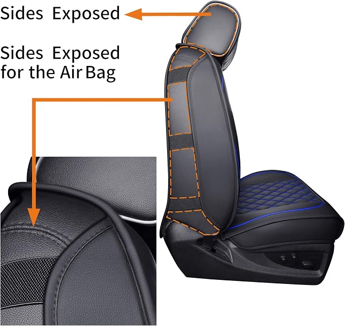 Aierxuan Chevy Silverado GMC Sierra Car Seat Covers Pickup Trail Boss Z71 Custom Fit 2007-2026 1500 2500HD 3500HD Crew Double Extended Cab Waterproof Leather Cushions (2 PCS Front, Black-Blue)