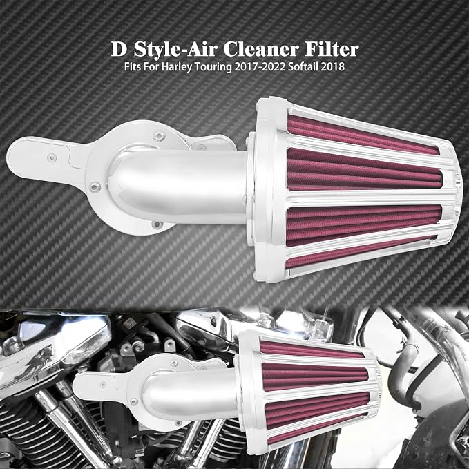 Air Cleaner Filter 90° Forward-Facing Intake Kit CNC Fit for Harley Touring Softail (Chrome Housing Red Element, D For M8 Touring 17-23 Trike 17-25 Softail 18-24)