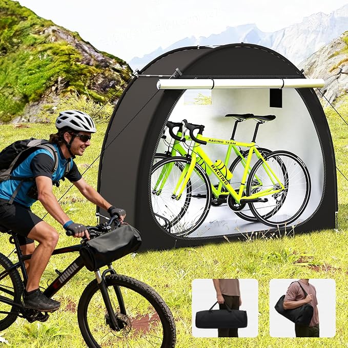 Bike Storage Shed, Bike Tent with Windproof Ropes Bicycle Storage Sheds with Bicycle Racks 210D Oxford 1000ppm Waterproof for 2/3 Bikes, Covers Shelter for Motorcycle, Garden Tools