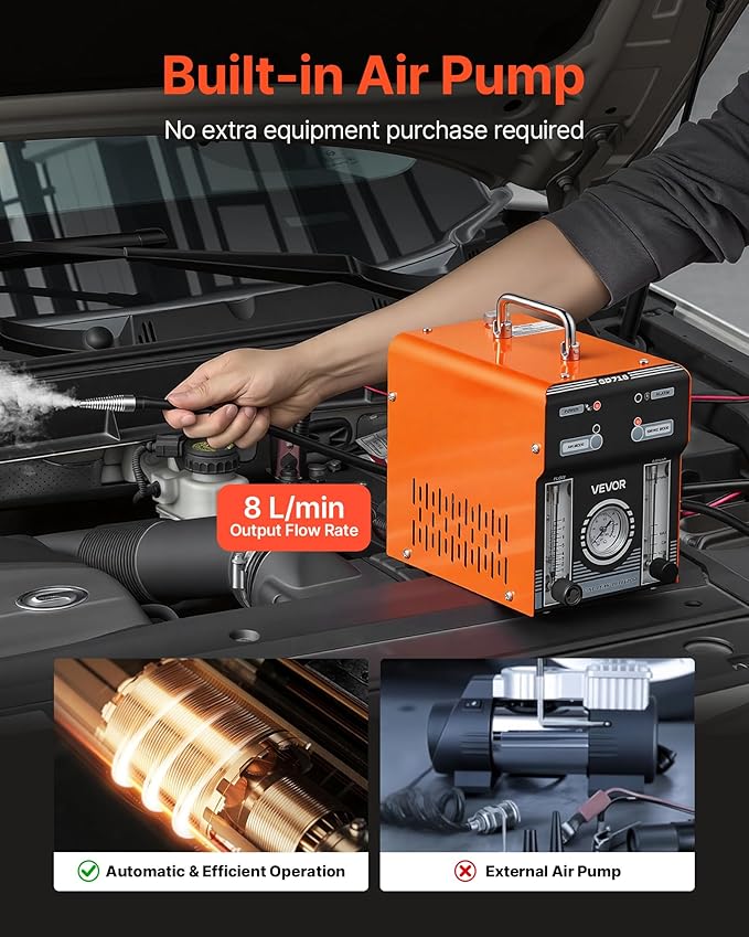 VEVOR Automotive Smoke Machine Leak Detector, DC 12V EVAP Vacuum Diagnostic Tester with Air Pump, Pressure Gauge, Flow Meter & Oil Level Gauge, Dual-Mode for Cars, Motorcycles, Trucks, Boats, ATVs