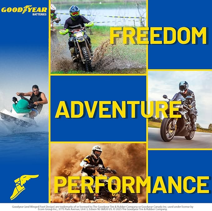Goodyear GYTX14AH - 12 Volt 14 AH, 210 CCA, Rechargeable High-Performance, Maintenance Free, SLA - AGM Battery for Motorcycle, ATV, UTV, 4-Wheeler, Snowmobile, Watercraft and more!