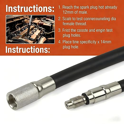 5608 12mm Compression Tester Adapter Compatible with 2008+ Ford 4.6L 5.4L 6.8L 3-Valve Engines, 12mm Male to 14mm Female Spark Plug Hole Thread, Deep Reach Cylinder Pressure Test Tool V2