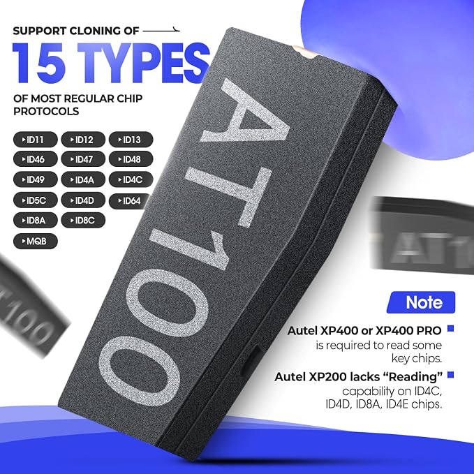 Autel AT100 Super Chip 2026, Transponder for ID11 ID12 ID13 ID46 ID47 ID48 ID49 ID4A ID4C ID5C ID4D ID64 ID8A ID8C MQB, Work with MaxiIM KM100 IM508 IM508S IM608 IM608 PRO 2 (10PCS/ Pack)