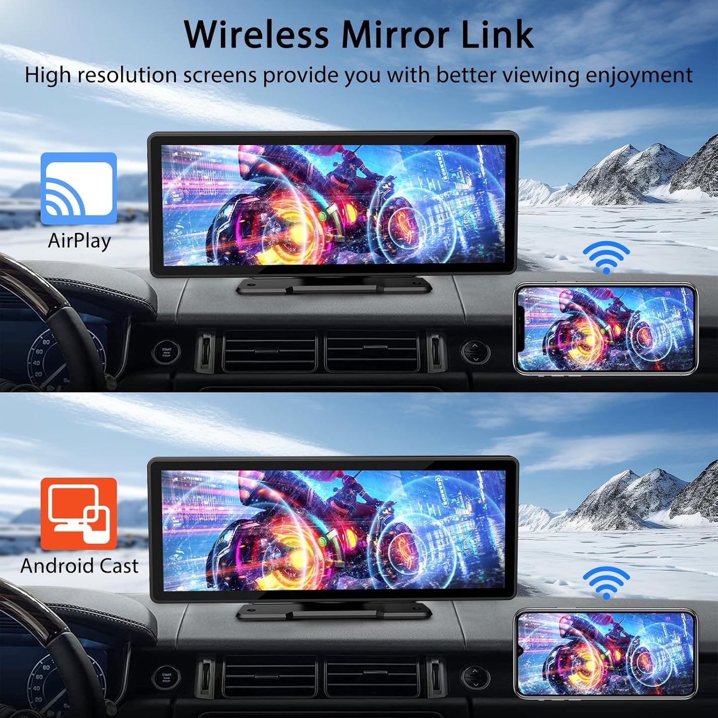 10.26" Wireless CarPlay Screen for Car,Wireless Apple CarPlay & Android Auto,Portable Car Stereo with GPS Navigation,Backup Camera,Bluetooth,Mirror Link,Drive Play,Touch Screen for All Vehicles