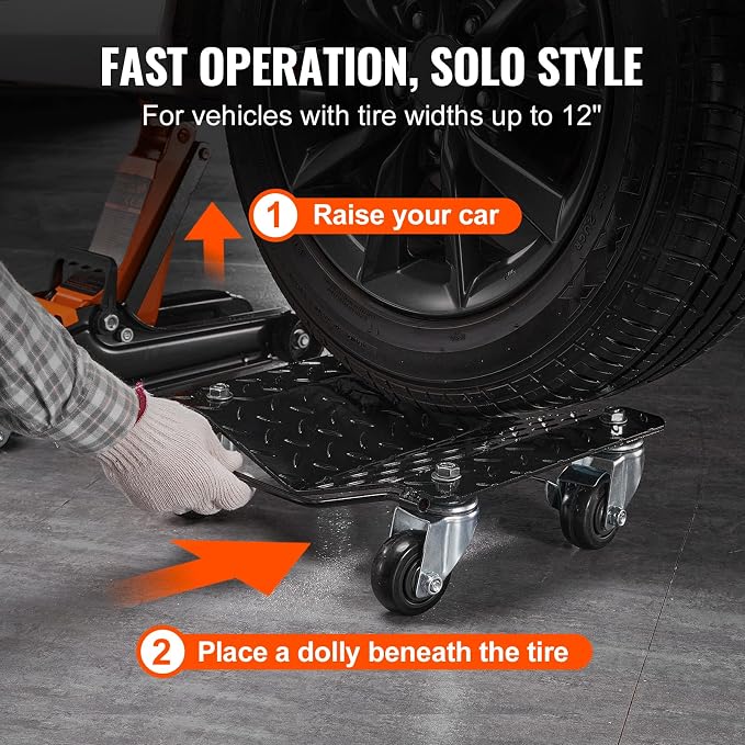 VEVOR Car Wheel Dolly, 6000 lbs/2722 kg Car Moving Cart with Brakes, Set of 4 Piece, Heavy-Duty Vehicle Dolly, Moving Cars, Trucks, Trailers, Motorcycles, and Boats | 6000 lbs/2722 kg Capacity, Car Moving Cart with Brakes, Heavy-Duty Vehicle Dolly