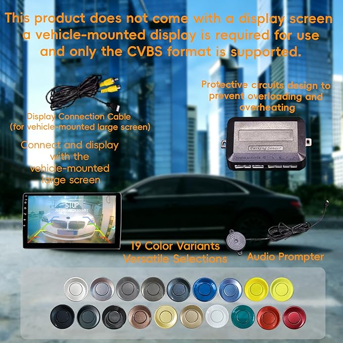 LCD Parking Sensor Kit - Displays Data on Original Screen, Easy Rear Installation, Compatible with CVBS Cameras (Not for AHD), 18 Probe Colors to Match Any Vehicle（Red）