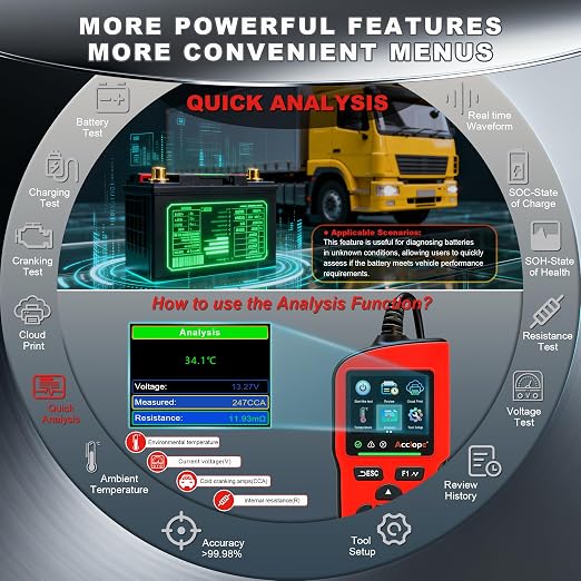 BT90 PRO 2-360Ah Battery Tester with Cloud Printing, 30-3800 CCA, 6V/12V/24V Digital Analyzer, SOH/SOC/Volt/Res/Cranking&Charging Test, Real‑Time Ambient Temp, AGM/EFB/Gel/Li