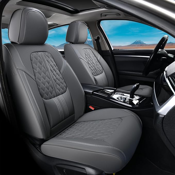 Coverado Car Seat Covers Full Set, Automotive Front and Rear Seat Covers with Backrest, Nappa Leather Car Seat Protectors Waterproof, Universal for Most Vehicles,Gray