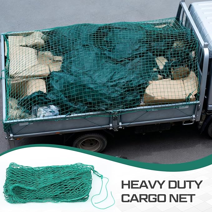 SATINIOR 24 x 12 ft Heavy Duty Cargo Net Truck Bed Network Cover with 18pcs Ropes Bungee Cargo Net Car Sealing Network Rope for Trailer Pickup Truck