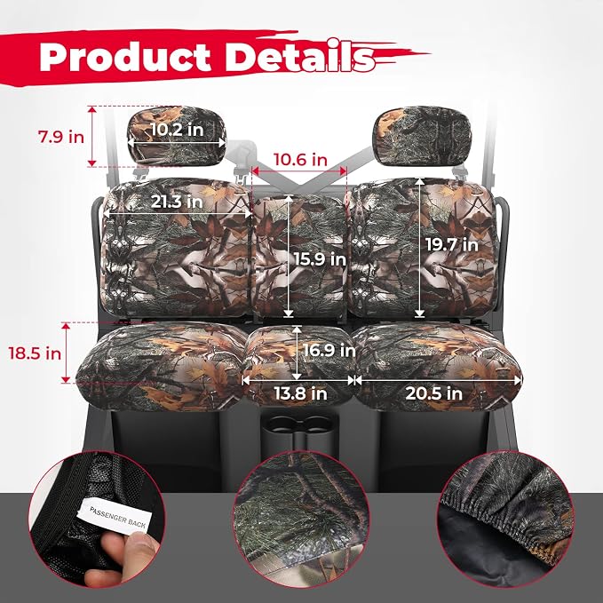 KEMIMOTO UTV Seat Covers Camo Split Bench Compatible with Can Am Defender | Scratch-resistant 1680D oxford fabric, Waterproof,Easy to Clean, hook and loop,w/Headrest Cover Front Two Doors Split Bench