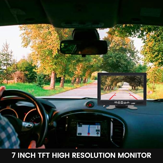 Anina 7" TFT LCD Car Monitor 2 Split Screen 4-PIN Connector Video Inputs Color Display Screen Sunshade Anti-Glare Remote Control for Car/Pickup/Truck/SUV Rear Side Front View Backup Camera Monitor