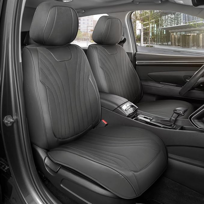 MotorBox Haven Series Suede Edition Seat Covers for Cars, Front Seat Covers, Two-Tone Suede Style and PU Leather Gray Car Seat Covers for Cars Trucks SUVs, Front Seats Only