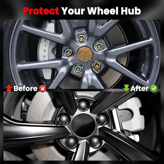 4 Pack Car Wheel Center Hub Cap Kit with 22 Lug Nut Covers, 2.2 In (56mm) Wheel Rim Covers Center Hubcaps for Model 3 / Y, Glossy Black Gray & Silver Exterior Decoration Accessories for Tesla
