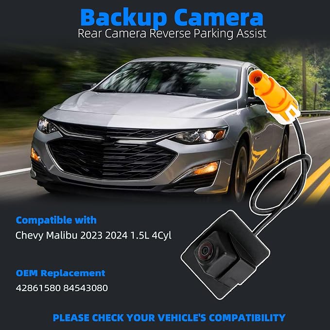 Backup Camera Compatible with Chevy Malibu 2023 2024 1.5L 4Cyl, Rear Camera Reverse Parking Assist Installation Monitor Systems (Camera with Bracket)