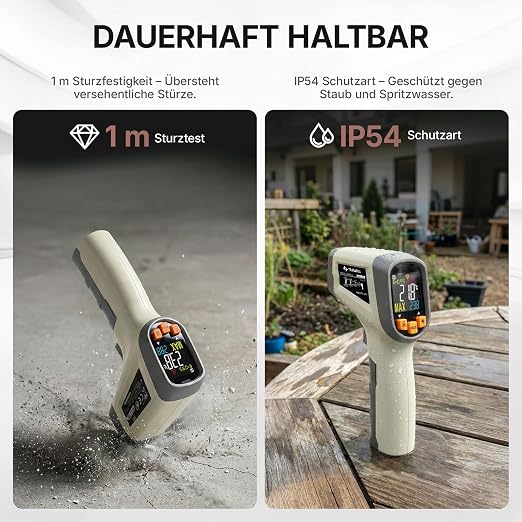 Tilswall Infrared Thermometer, Laser Temperature Gun, -50°C~600°C (-58F~1112F)with Adjustable Emissivity, for Cooking/Pizza Oven/BBQ/Vehicle Repair, Meat Thermometer included, Not for Human(OW), W301