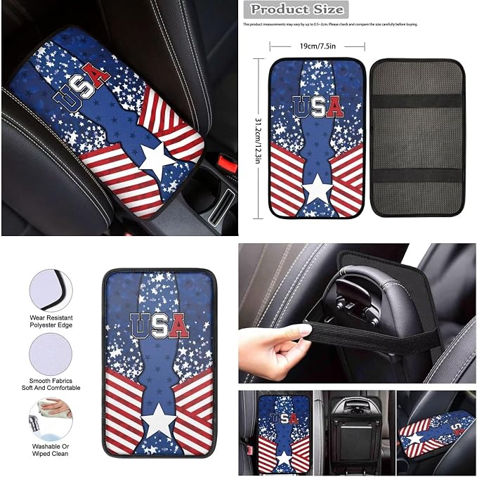 Howilath American Flag Stars Auto Front Seats Protector with Steering Wheel Cover/Seatbelt Pads/Armrest Cushion/Keychain/Car Coasters Set of 10 Accessories Interior Decor