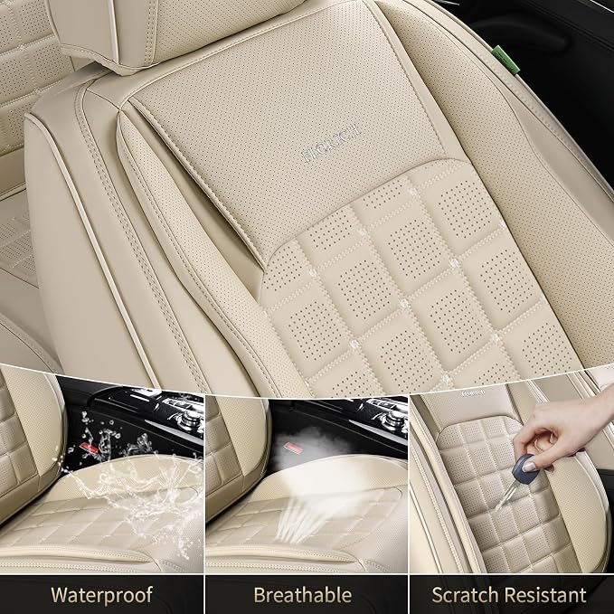 FLORICH Car Seat Covers Full Set, Leather Seat Covers for Cars, Waterproof Car Seat Protectors 5 Seats, Front and Rear Seat Covers for Cars, Automotive Seat Covers Protector Fit for Most Cars Trucks