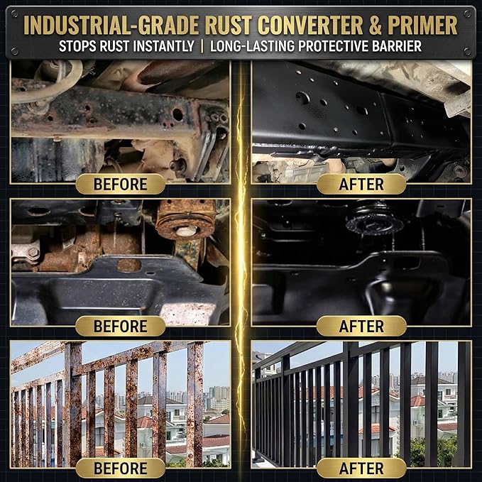 2-in-1 Rust Converter & Metal Primer - 1 Gallon Black Rust Paint Inhibitor for Metal, Ultra Car Rust Reformer & Encapsulator, Long-Lasting Anti Rust Conversion Coating, Heat Resistance