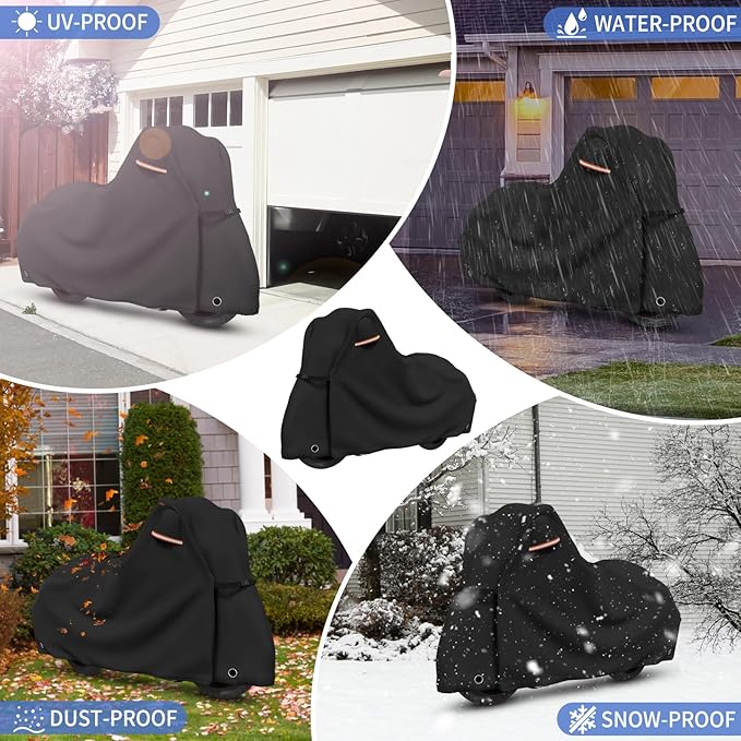 STARTWO Motorcycle Covers with Side Box Waterproof Outdoor for Harley Davidson Touring Models Road King,Road Glide,Street Glide,Heritage Classic,Electra Glide, and Most Motorcycles 98"x43"x55" Black