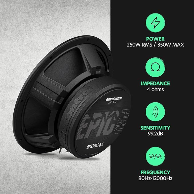 AudioControl EPICPRO8X Epic PRO 8” Midrange Car Speakers Set (Pair), 350W Max, 4 Ohm, Rear or Front Door Speakers for Truck or Car Audio System, Pro Audio High SPL Component Speakers