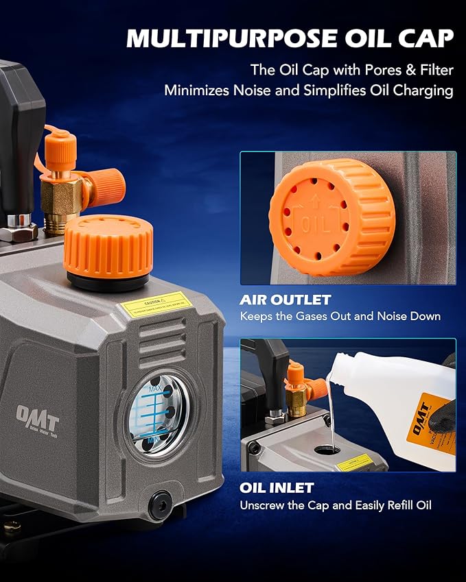 Orion Motor Tech Vacuum Pump, 4 cfm 1/3 hp HVAC Single Stage Vacuum Pump for R12 R22 R134a R410a R502, Auto AC Vacuum Pump Kit for Automotive Air Conditioner Resin Degassing & More, Oil Included