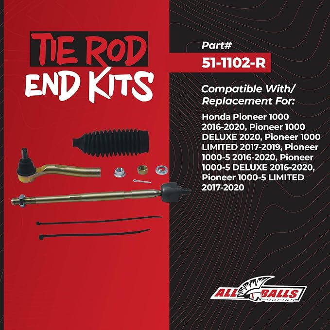 All Balls Racing Tie Rod End Kit (51-1102-R) Compatible with/Replacement For Pioneer 1000-5 2016, 2017, 2018, 2019, 2020,Pioneer 1000-5 LIMITED 2017,Red