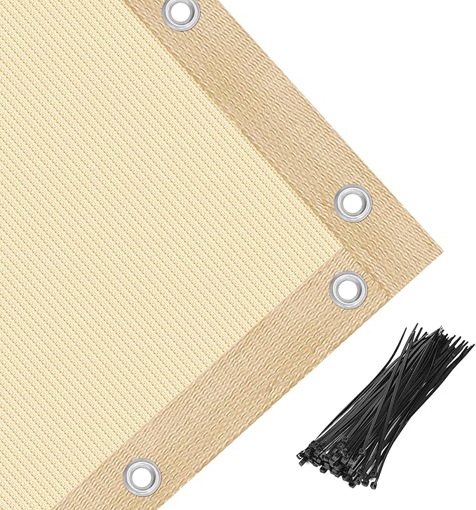 Amagenix 90% Pergola Shade Cover 10' X 12' Sun Shade Cloth with Grommets for Outdoor Garden Patio Porch, Commercial Grade 200 GSM - Cable Zip Ties Included (We Customized) GN108, Wheat