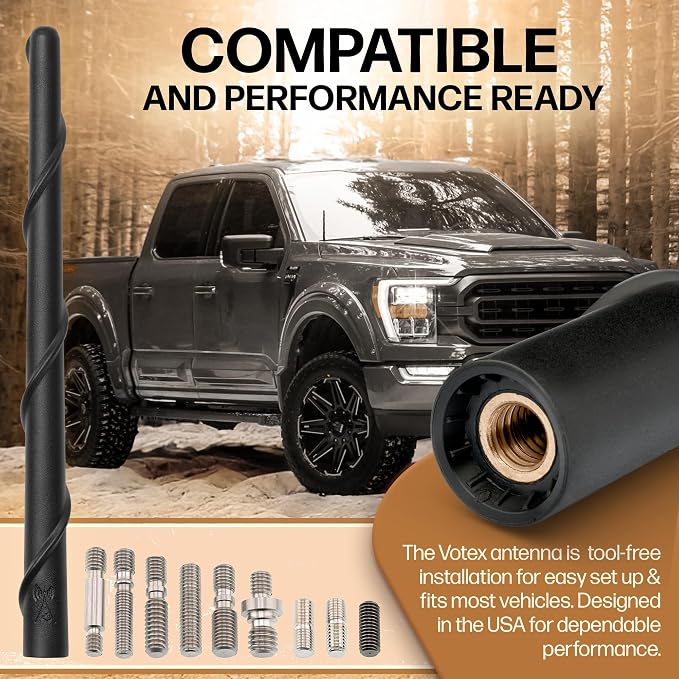 Votex Universal 8" Short Rubber Black Antenna Kit - Flexible, Durable, Enhanced Signal Reception, Copper Coil, Stainless Steel Threading, Fits Cars, Trucks, SUVs, Easy Installation - SKU A296VOTEX