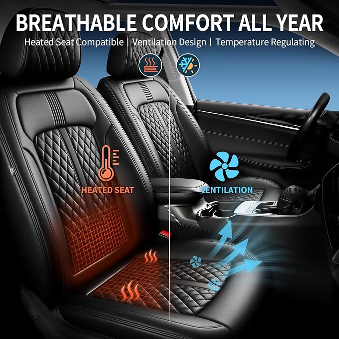 Fit Lacrosse Car Seat Covers (Front Pair) for Select Buick Lacrosse 2005-2019 - Premium Full Coverage Leather, Airbag Compatible, Waterproof & All Weather Seat Cushion Protector, Black