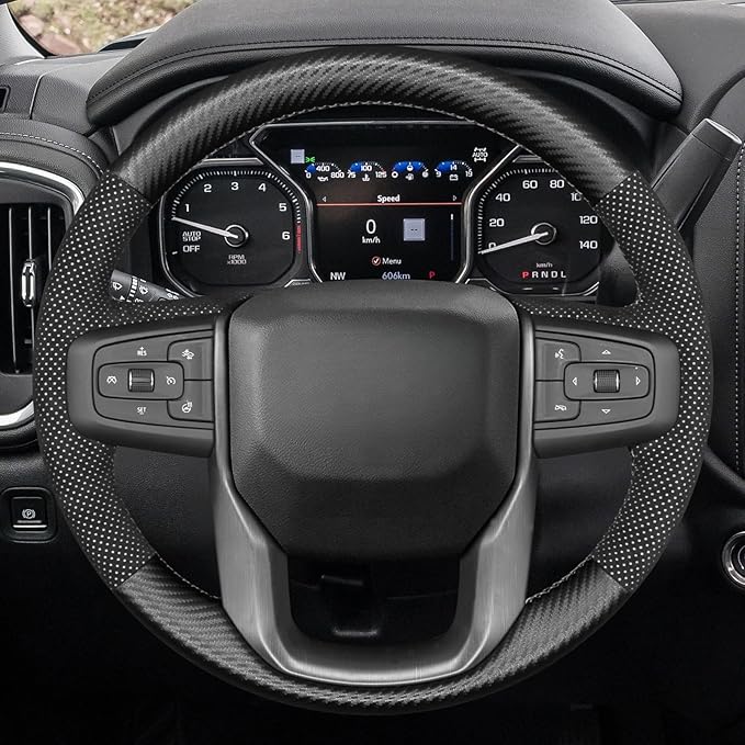 MEWANT Hand Stitch Car Steering Wheel Protector Wrap Cover for GMC Sierra 1500 2019-2023 / Sierra 1500 Limited 2022 / Sierra 2500 2020-2024 / Sierra 3500 2020-2024 / Yukon (XL) 2021-2023 Accessories