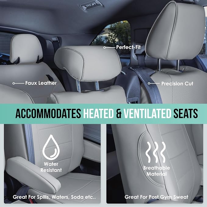 FH Group Custom Fit Car Seat Covers Specifically Made for 2021-2024 Toyota Sienna 7 Seater, Faux Leather Automotive Seat Covers - 2nd Row Solid Gray