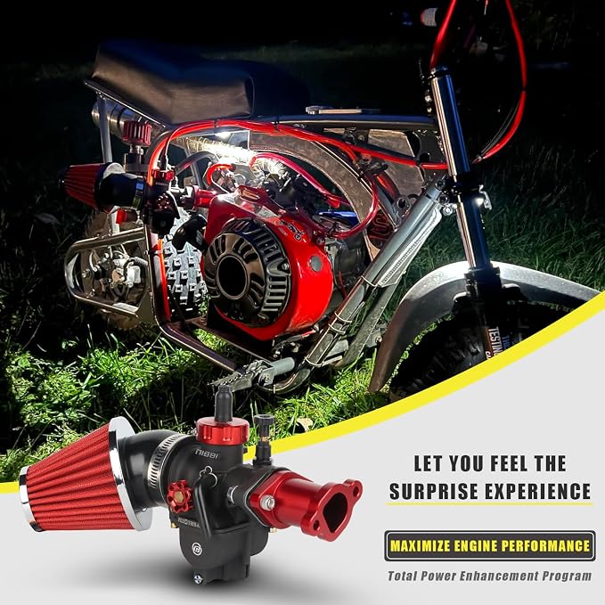 NIBBI Predator 212 Carburetor PE22FL Kit,212 Predator Performance Part Intake Pipe Inlet Manifold For Mini Bike 196cc/212cc/224cc Engine GX160 GX200 with Air Filters (Red)