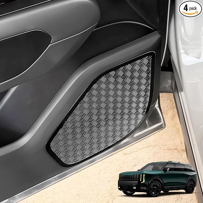 Stainless Steel Car Door Speaker Cover Car Interior Chrome Car Door Speaker Decor Cover Set Compatible with Kia Telluride 2027 Accessories (Black)