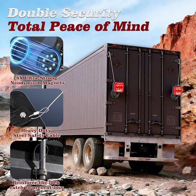 Wireless Trailer Lights Magnetic, Portable Rechargeable LED Towing Light Kit with 180° Adjustable Angle, IP67 Waterproof | Brake, Tail, Turn Signal, Reverse & Strobe Lights for Truck, RV, Camper, Boat