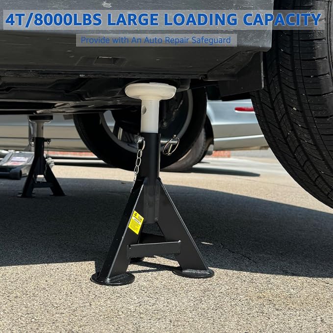 HKTE 4 Ton Low Profile Jack Stands 2 Pack, 8000 lbs Heavy Duty Car Jack Stands for Cars & Light Trucks, with Security Locking Pins